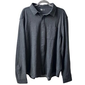 VRST Textured Knit Button Down Men's XL Charcoal Herringbone Stretch Anti-Odor